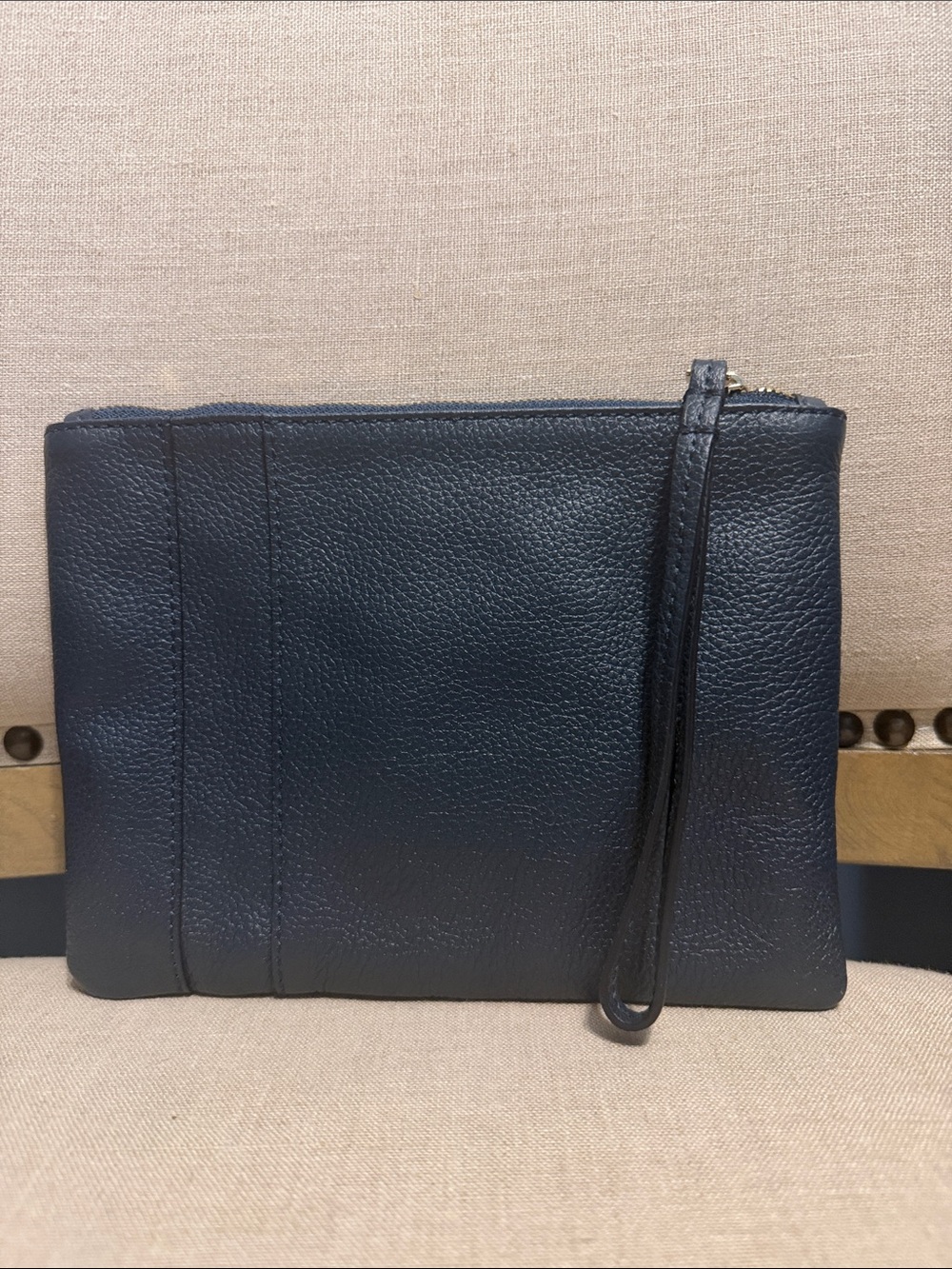 M Gemi Blue Pebbled Italian Leather Travel Pouch